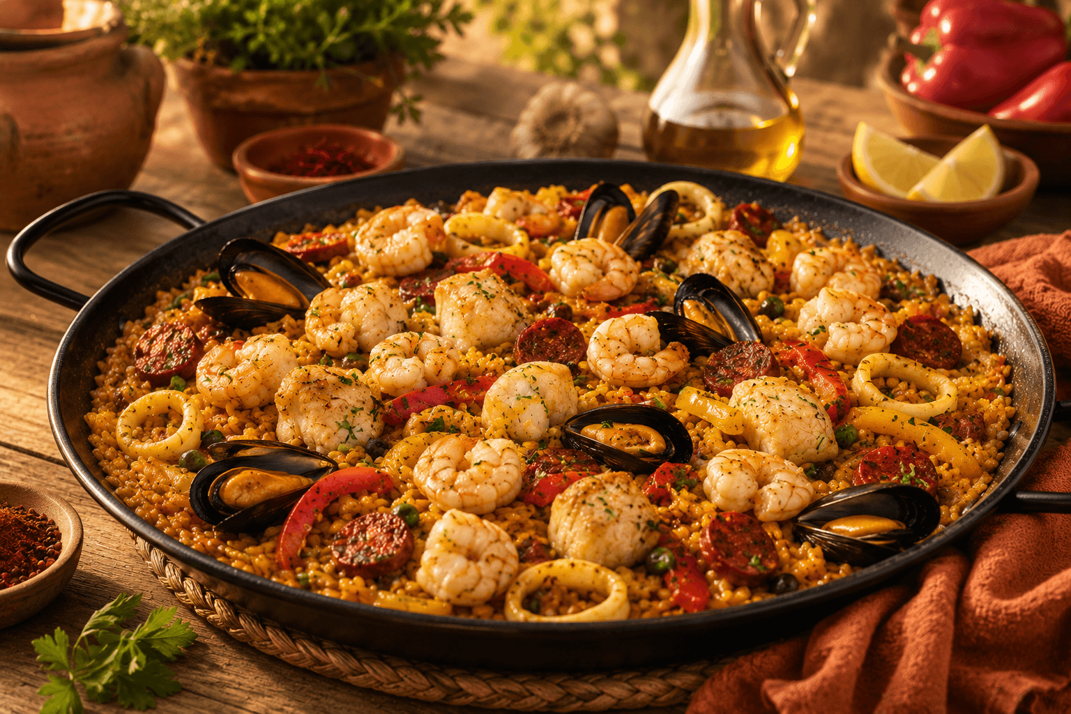Paella Fruits de mer & Poisson