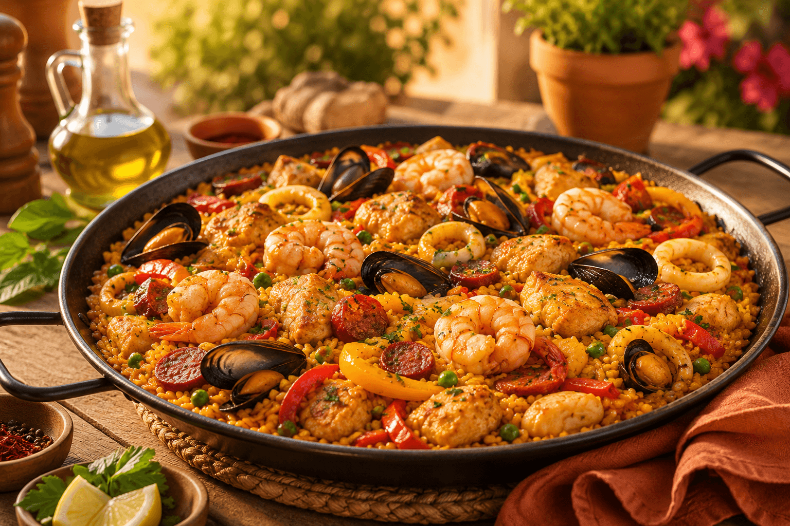 Paella Fruits de mer & Poulet Bodéga